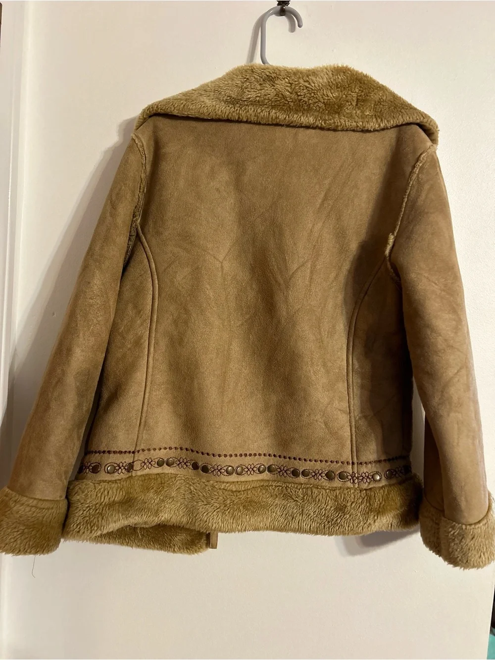 Girls' Tan Faux Suede Shearling Jacket Y2K